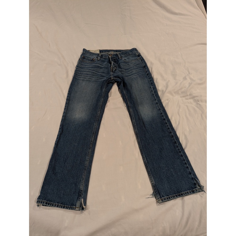 Hollister Mens Straight Leg Jeans Blue Medium Wash Distressed‎ Hem W30 L30